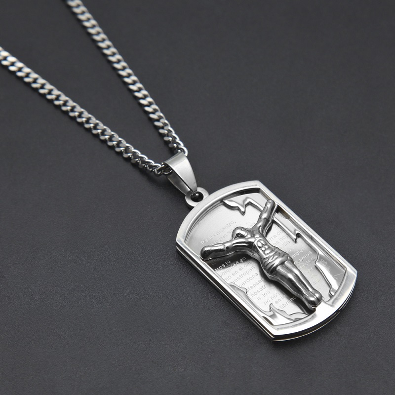 Fashion- Hip Hop Neclace Jewelry Stainless Steel Jesus Pendant Necklace Fashion Gold Dog Tag Necklaces