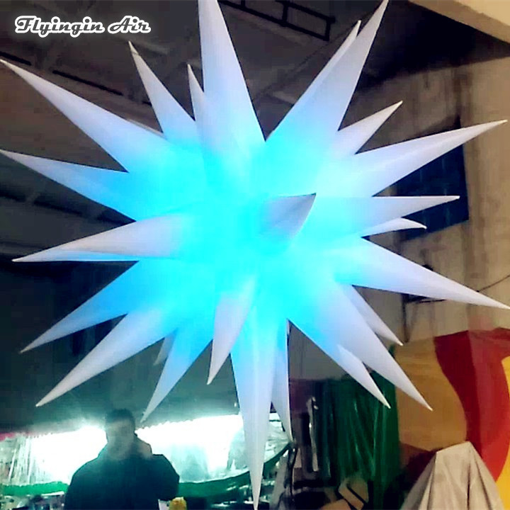 Hanging Inflatable Bright Star Model 2m Lighting Thorn Starlight Personalized Air Blown Balloon With Led Light For Party Night Decoration