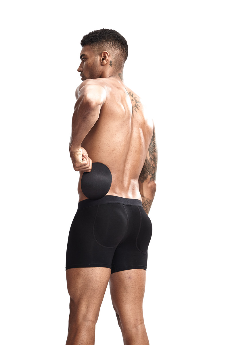 jockmail sexy boxer men underwear Men's Butt-Enhancing Padded Trunk Removable Pad of Butt Lifter and Enlarge Package Pouch Black
