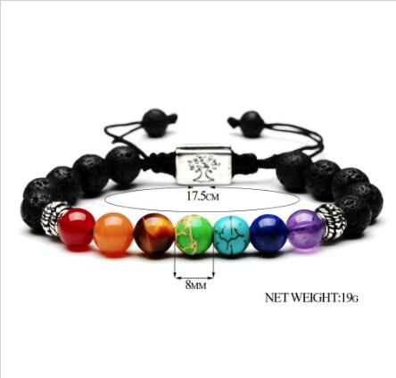 Yoga Handmade 7 Chakra Tree Of Life Charm Bracelets Lava Stones Multicolor Beads Rope Bracelet Women Men Bracelets Bangles