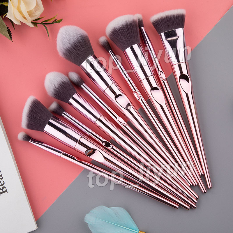 Wet and Wild Set 10pcs Rose Gold Makeup Eyeshadow Powder Contour Brush Kits Beauty Cosmetics tools Foundation Brushes
