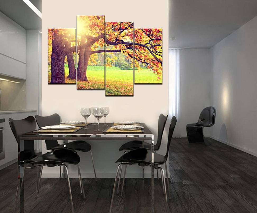4pcs/set Wall Art Painting Picture HD Print Moring Tree Sunshin Unframed Canvas For Home Decoration