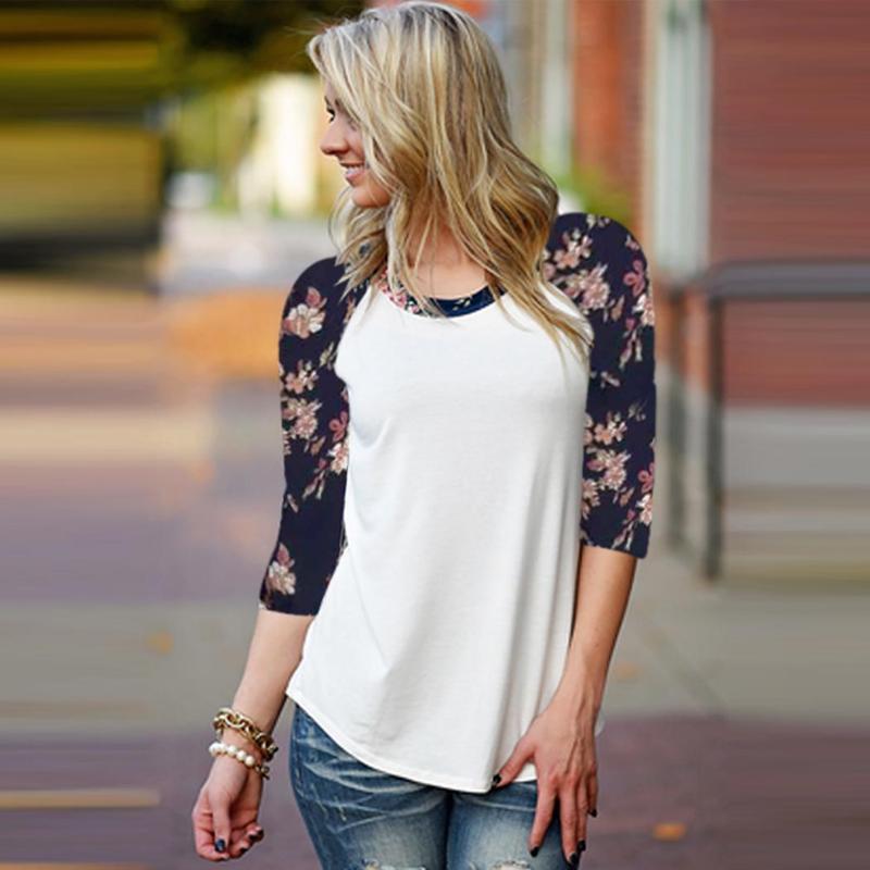 Stylish Women Fashion Round Neck Patchwork Floral Sleeve Spring Patchwork, Casual Autumn Casual T-shirt Tops, White
Stylish Women Fashion Round Neck Patchwork Floral Sleeve Spring Patchwork, Casual Autumn Casual T-shirt Tops, White
