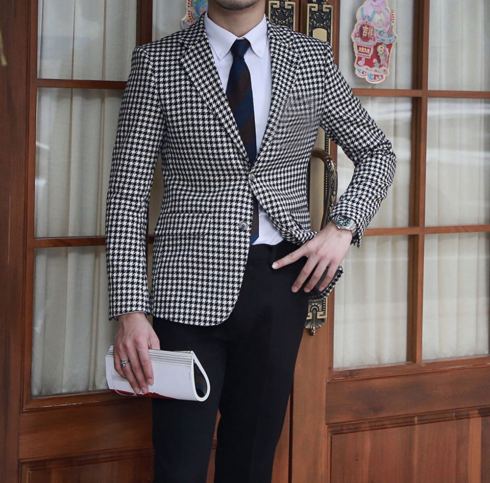Mens Suits Houndstooth Dogstooth Suits Checkered Tuxedos Blazer Prom Formal Dress Custom Made Top Quality Wedding Tuxedos