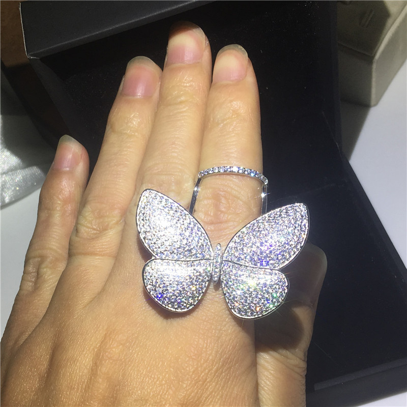 Fashion Flying butterfly Ring Mirco Pave 299pcs Diamond 925 Sterling silver Party wedding band ring for women men Jewelry
