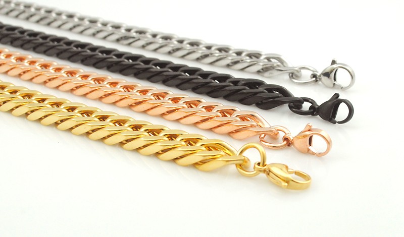 Gold Plated Stainless Steel Bracelets Curb Cuban Chain Mens Jewellery Fashion 87quot long10mm wideWhole jewelry