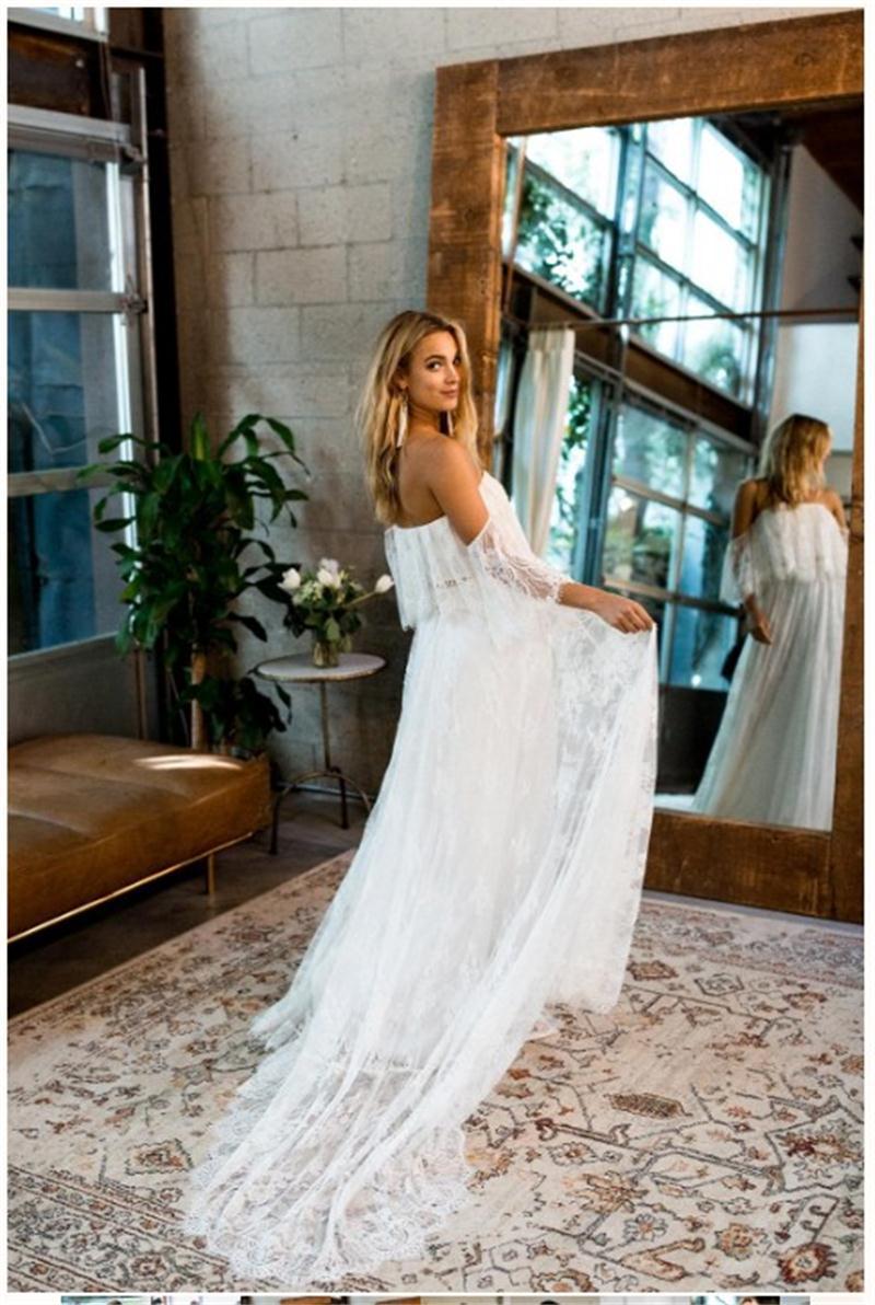 2022 Off Shoulder Boho Lace Beach Wedding Dresses Bohemian Bridal Gown Plus Size Photography Women Vestidos De Noiva Mariage