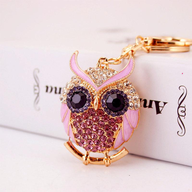Crystal Rhinestone Key Ring Enamel Alloy Animal Owl Pendant Key Chains Lobster Clasp Keychain Handbag Accessories Car Keyrings Holder