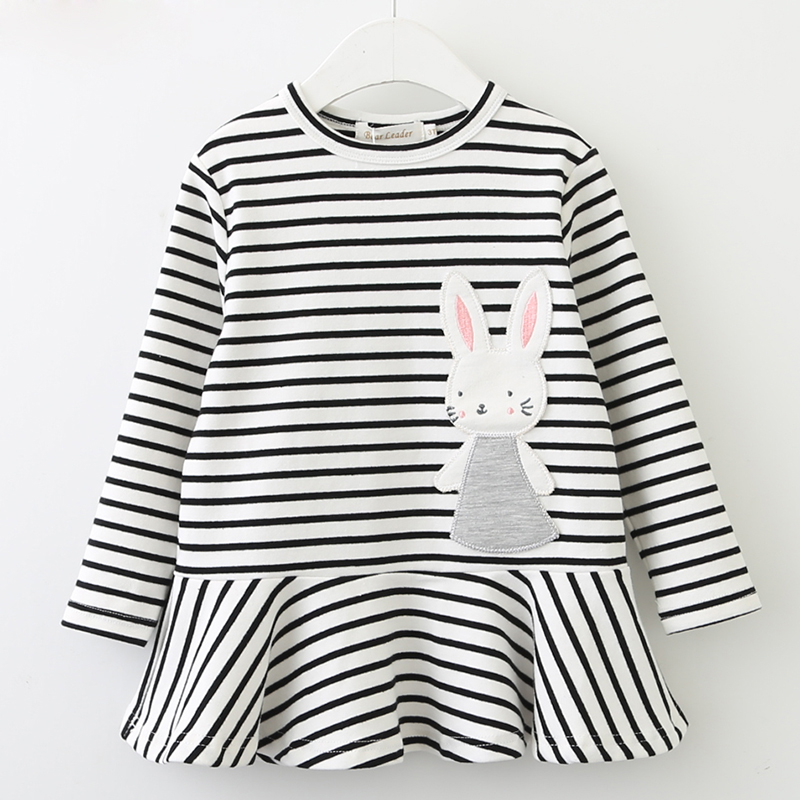 Girls Dress 2020 New Spring Brand Girls Clothes Long Sleeve Bunny Rabbit Lace Strip Design Girls Children Clothing