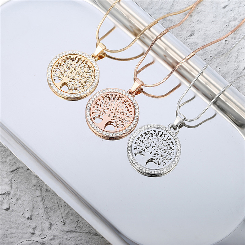 Tree of Life Crystal Round Small Pendant Necklace Gold Silver Rose Colors Elegant Women Jewelry Gifts