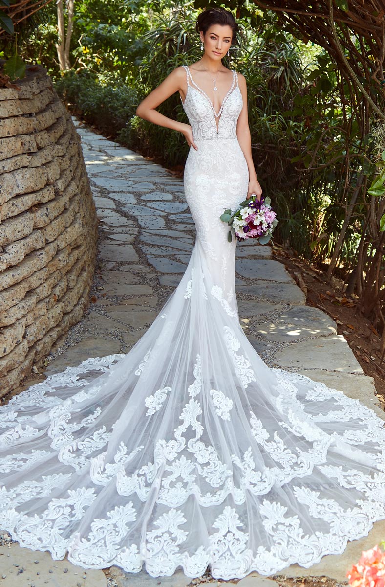 Lace Attractive Mermaid Backless Wedding Dresses Deep V Neck Beaded Bridal Gowns Sweep Train Trumpet Plus Size Robe De Marie
