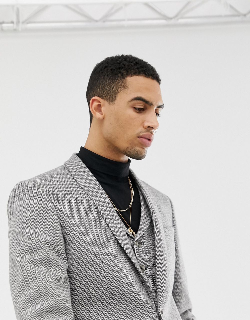 Mens Light Gray Mens Suits Herringbone 3 Piece Suits Wool Vintage Wedding Tailored Fit One Button Formal Occasion Suits Party Wear