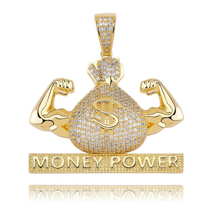 New 18K Gold Mens Bling Money Bag Dollar $ Money Power Pendant Necklace Hip Hop personalized Cubic Zirconia Jewelry Bijoux Gifts for Guy