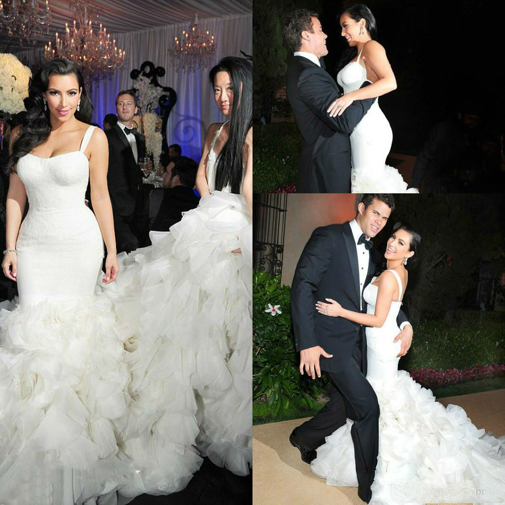 2019 Plus Size Mermaid Wedding Dresses Lace Sexy Straps Tiered Skirts Bridal Gowns Court Train Custom Made Beach Wedding Dress robe de marié