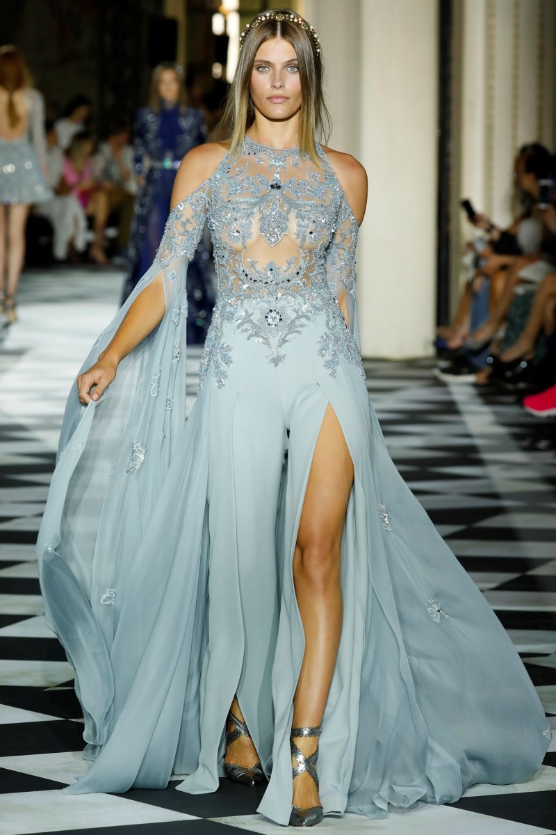 Zuhairmurad Customized A Line Evening Dress Halter Long Sleeve Formal Dress Chiffon Tulle Lace Split Crystal Party Bridesmaid Gown