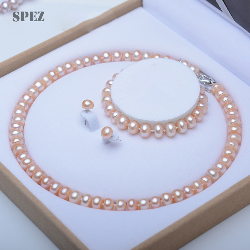 Pearl Jewelry Sets Genuine Natural Freshwater Pearl Set 925 Sterling Silver Pearl Necklace Earrings Bracelet For Women Gift SPEZ CX200623