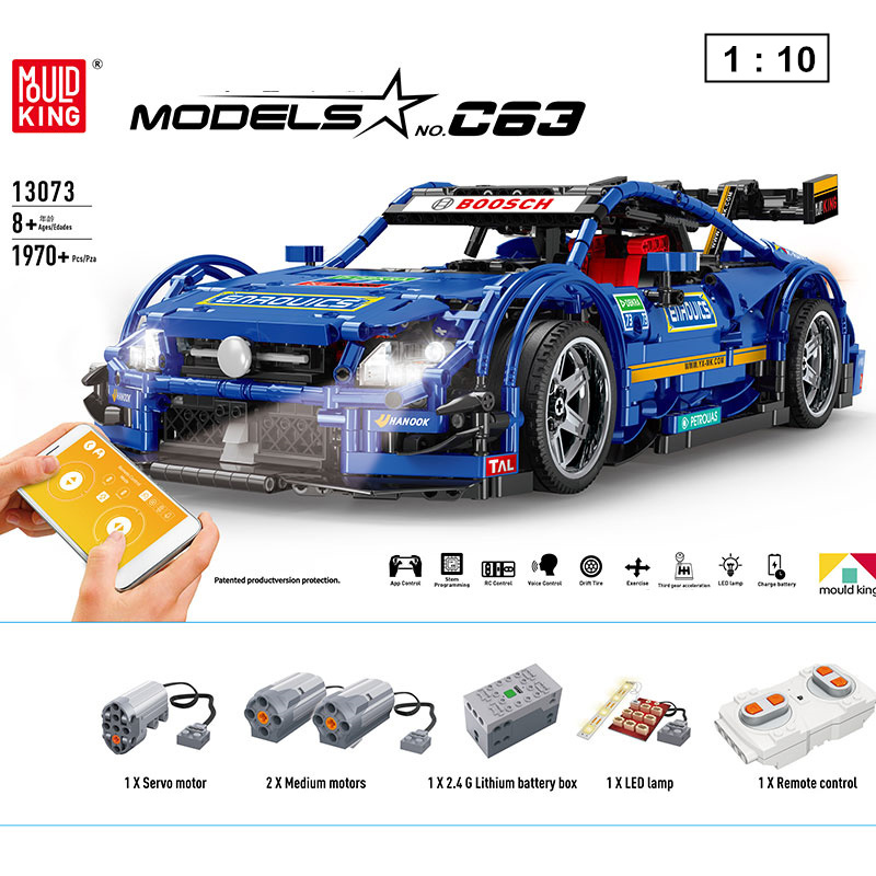 APP Remote Control Motorized C63 Blue Super Racing Car Building Blocks Bricks Mould King Compatible Legoing 13073 AGM MOC-6687 Birthday Toys Children 
