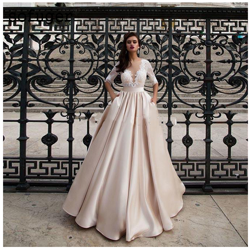 A Line Lace and Satin Wedding Dresses Half Sleeve Sheer Neck Ruffle Simple Bridal Wedding Gowns Sexy Back Custom Made Formal Party Dresses, White
A Line Lace and Satin Wedding Dresses Half Sleeve Sheer Neck Ruffle Simple Bridal Wedding Gowns Sexy Back Custom Made Formal Party Dresses, White