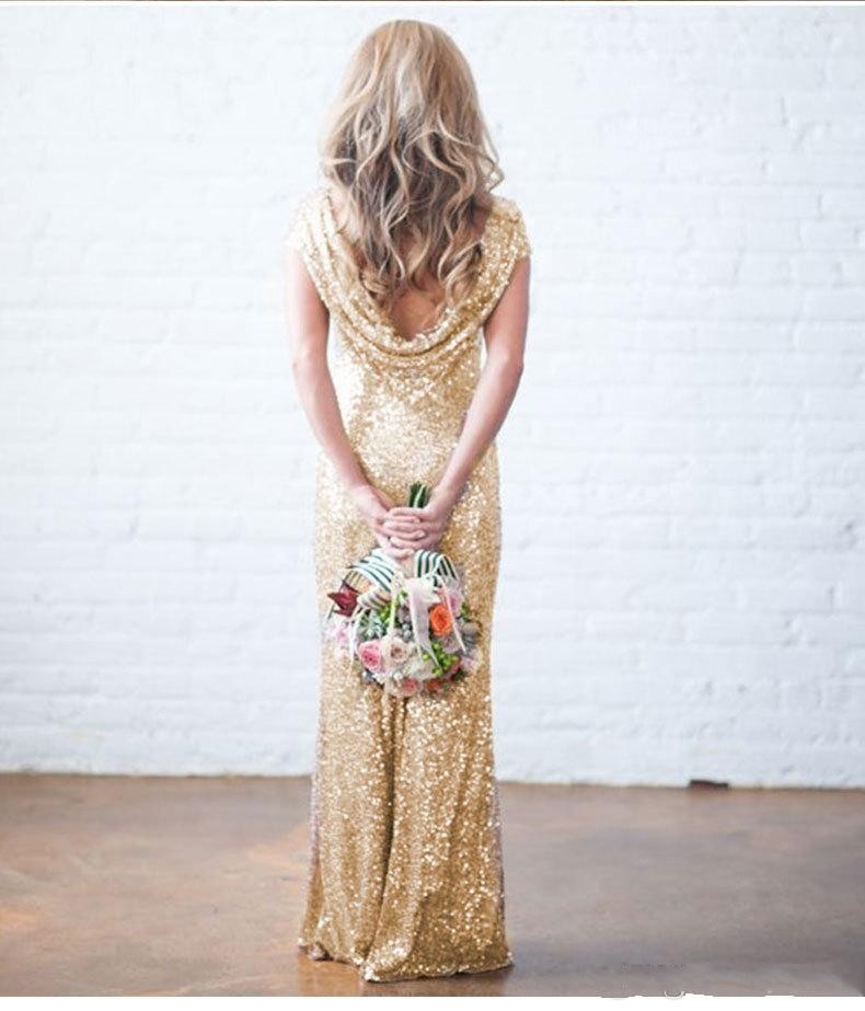 Cheap Bling Sequined Mermaid Bridesmaid Dresses Crew Neck Short Sleeves Backless Floor Length Arabic Maid Of Honor Wedding Guest Gowns