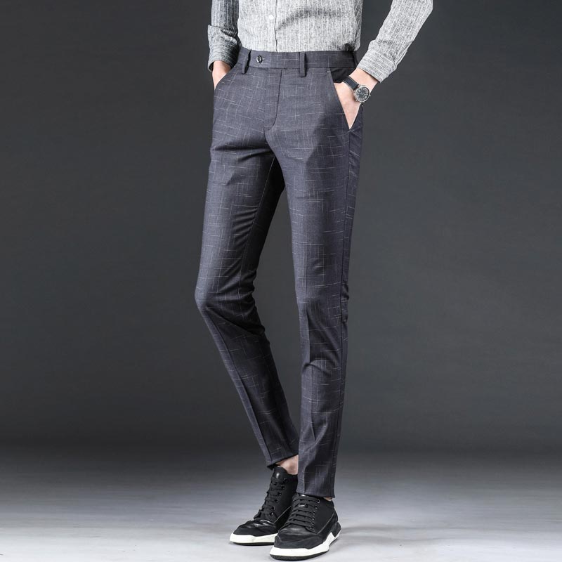 2019 Summer Suit Plaid Pants Men Business Slim Fit Mens Trousers Zipper Formal Mens Skinny Dress Pants Pantalones Hombre Vestir