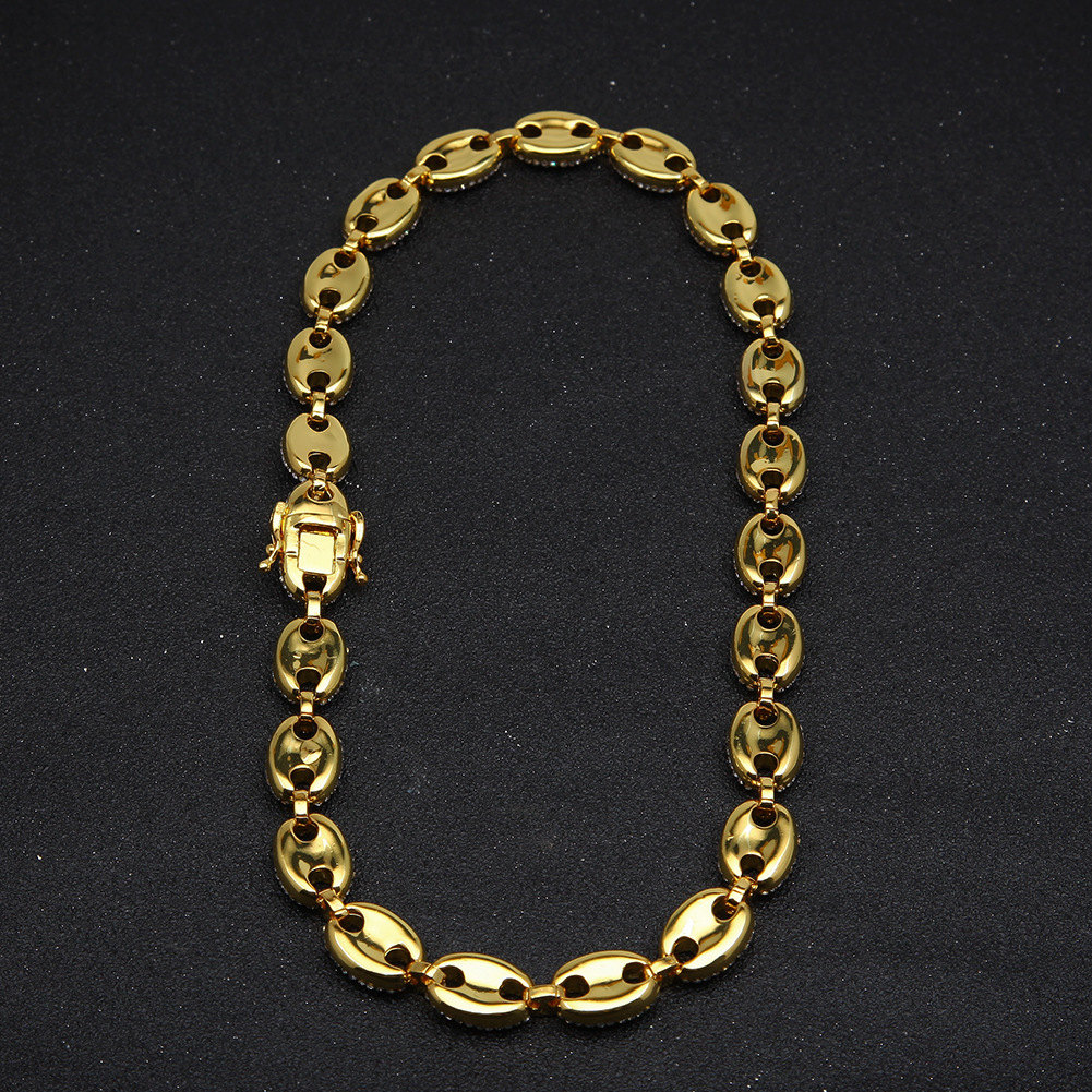 New Fahsion Mens Gold Bling Full Dia Hip Hop Coffee Beans Pig Nose Cban Link Chain Necklace guys personalized Rapper Chains