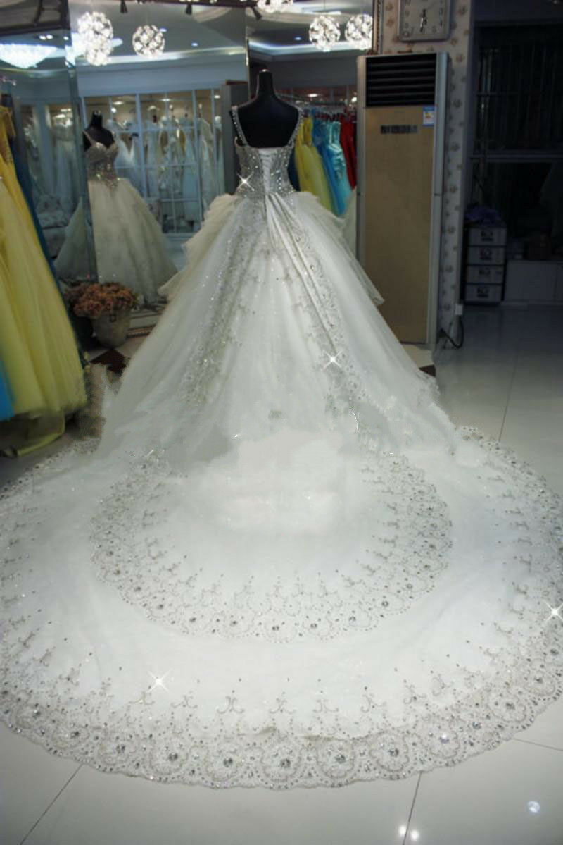 Bling Bling Rhinestone Crystals Wedding Dresses With Detachable Skirts Gorgeous A Line Spaghetti Sweep Train Bridal Gowns