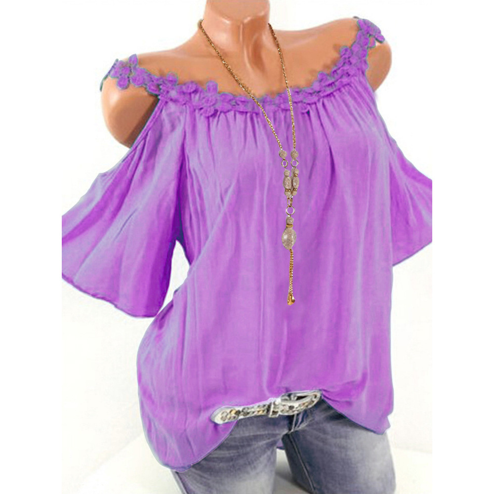 T-Shirt Spot 2021 European spring and summer solid color sexy strapless round neck fly flying sleeve T-shirt support mixed batch