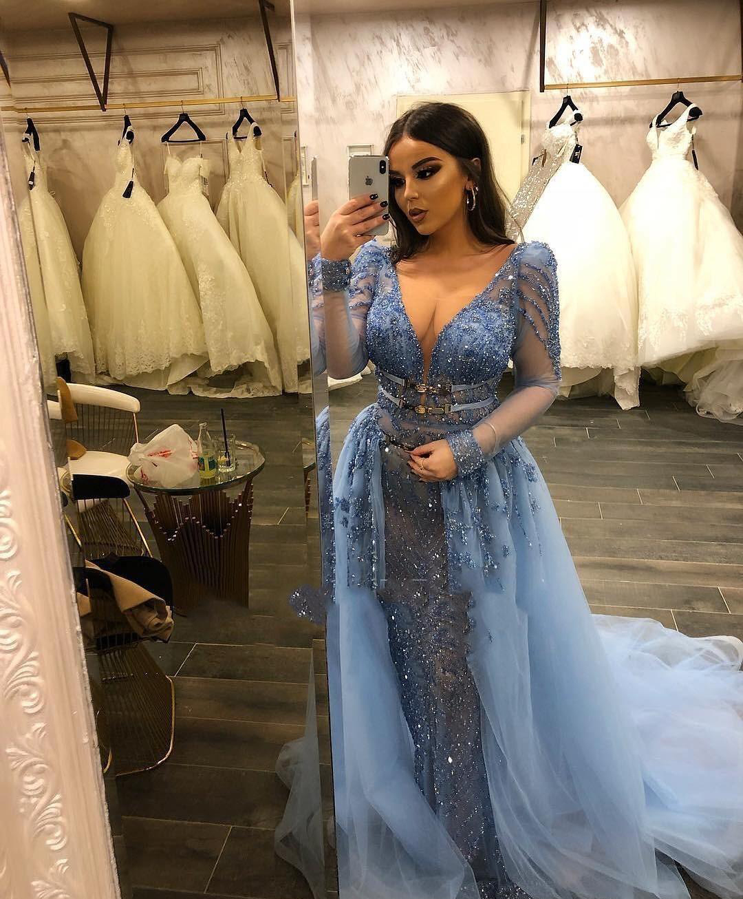South African Black Girls Long Sleeves Prom Dress Sexy V Neck Holidays Graduation Wear Evening Party Gown Custom Made Plus Size