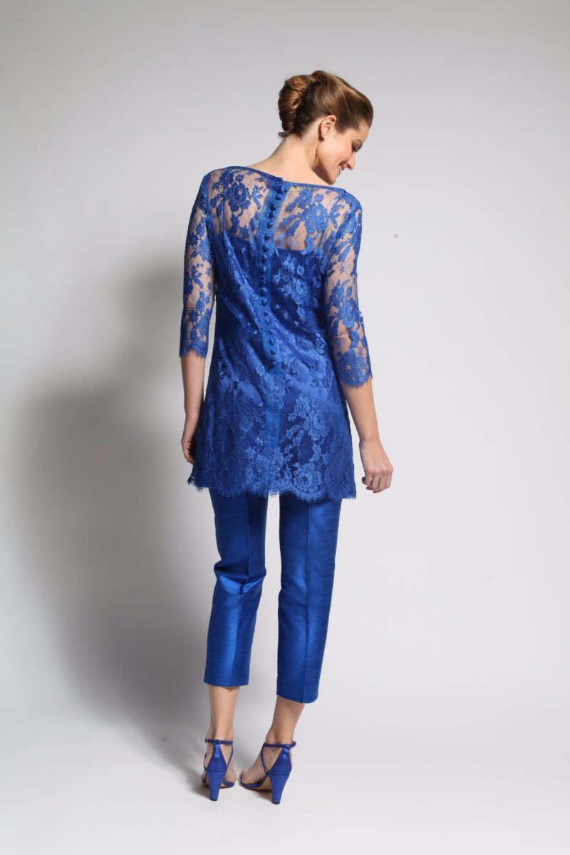 Royal Blue Mother Of The Bride Pant Suits Lace Long Sleeve Mother Gowns With Wrap Three Pieces Plus Size Wedding Guest Dress