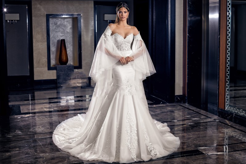 Milva 2019 Gorgeous Mermaid Lace Wedding Dresses Bridal Gowns With Detachable Sleeve Appliqued Sweetheart Sweep Train Vestidos De Nnovia