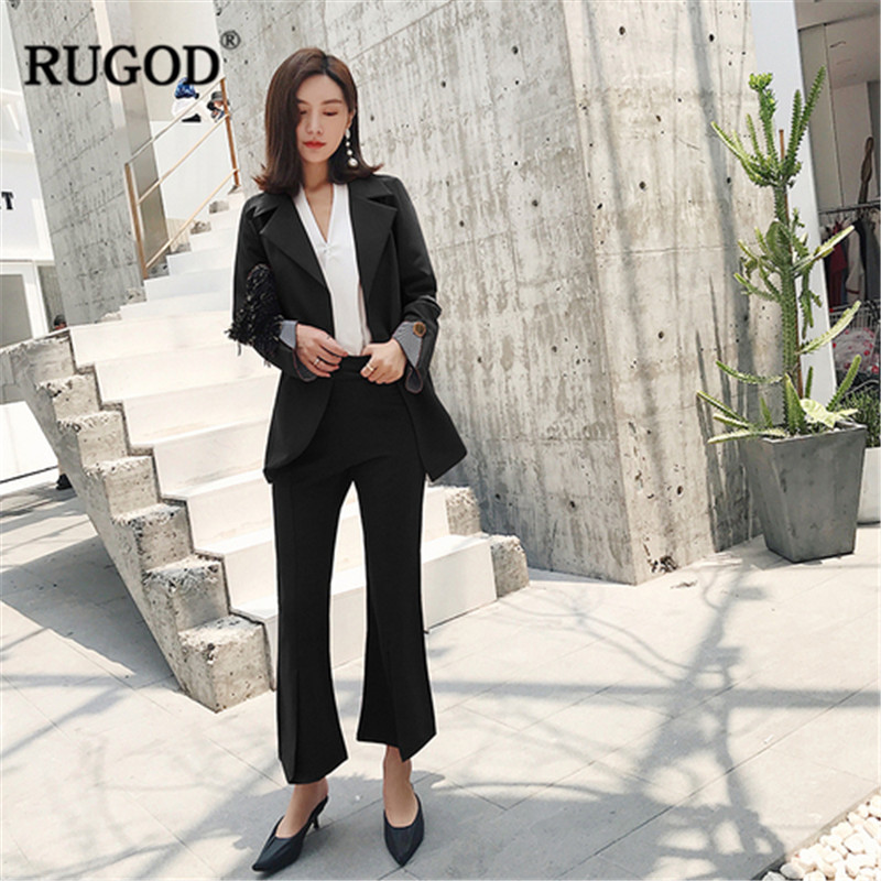 RUGOD 2019 spring casual 2 piece set for women Fashion solid Windbreaker jackets with Belt and Long Flare pants suit conjuntos d, Black
RUGOD 2019 spring casual 2 piece set for women Fashion solid Windbreaker jackets with Belt and Long Flare pants suit conjuntos d, Black