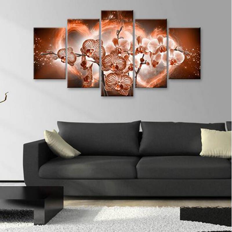 5pcs/set Unframed Butterfly Orchid HD Print On Canvas Wall Art Picture For Home and Living Room Decor