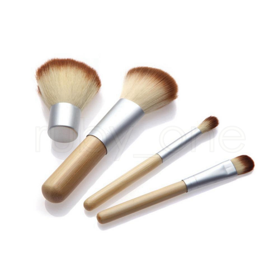 Bamboo Handle Makeup Brushes Set Professional Bamboo Eyeshadow Foundation Make Up Brush Tools With Bag 4Pcs/Set Juego De Brochas De Maquillaje.