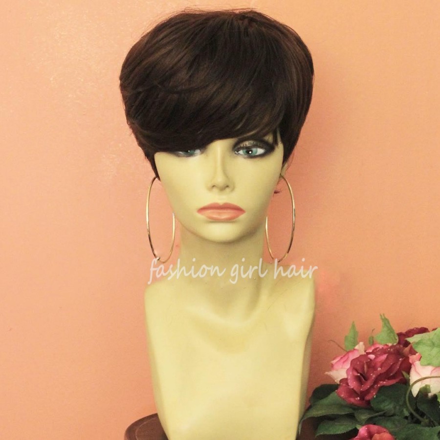 Brazilian Pixie Cut Human Hair Wig With Bang Short Bob Straight None lace front Wigs For Black Women