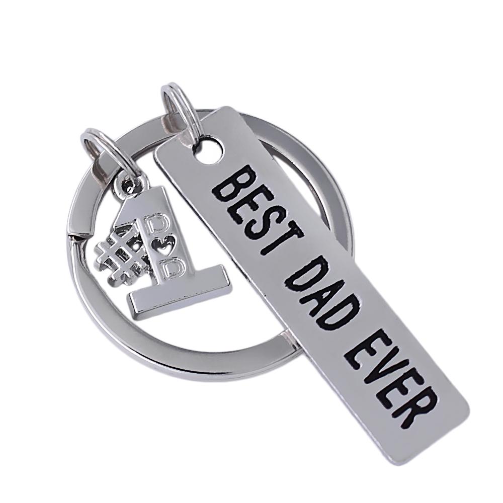 Popular Father's Day Gift Keychain Metal Ancient Silver Label Engraving Best Dad Ever Pendant Keyring Love Father Jewelry