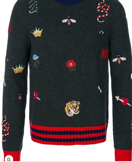 Fashion-Autumn Men's Sweater Bee Tiger Snake Pattern Embroidery Cashmere Material Fashion Sweaters Dark Gray And Blue Two Colors