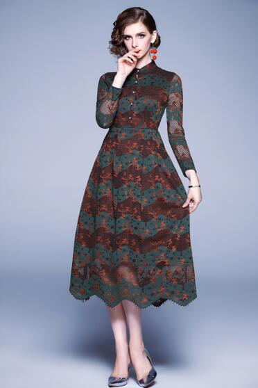 Spring and Autumn New Women's Temperament Stand Collar Lace Long Sleeve Slim Long Dress, As the picture
Spring and Autumn New Women's Temperament Stand Collar Lace Long Sleeve Slim Long Dress, As the picture
