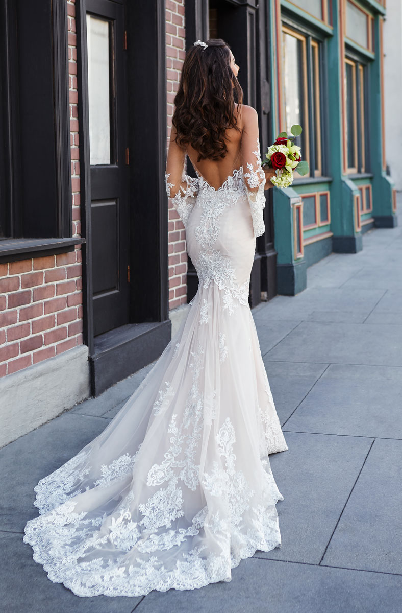 Lace Elegant Mermaid Backless Wedding Dresses Sheer Bateau Neck Long Sleeves Bridal Gowns Sweep Train Tulle Robe De Marie