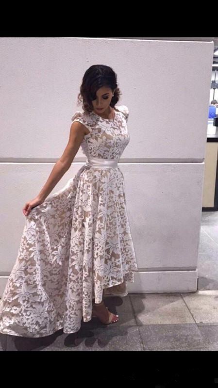 2019 High Low Prom Dresses Jewel Neck Short Sleeves A Line Front Short Long Back Bridesmaid Party Dresses Custom Made China EN8016