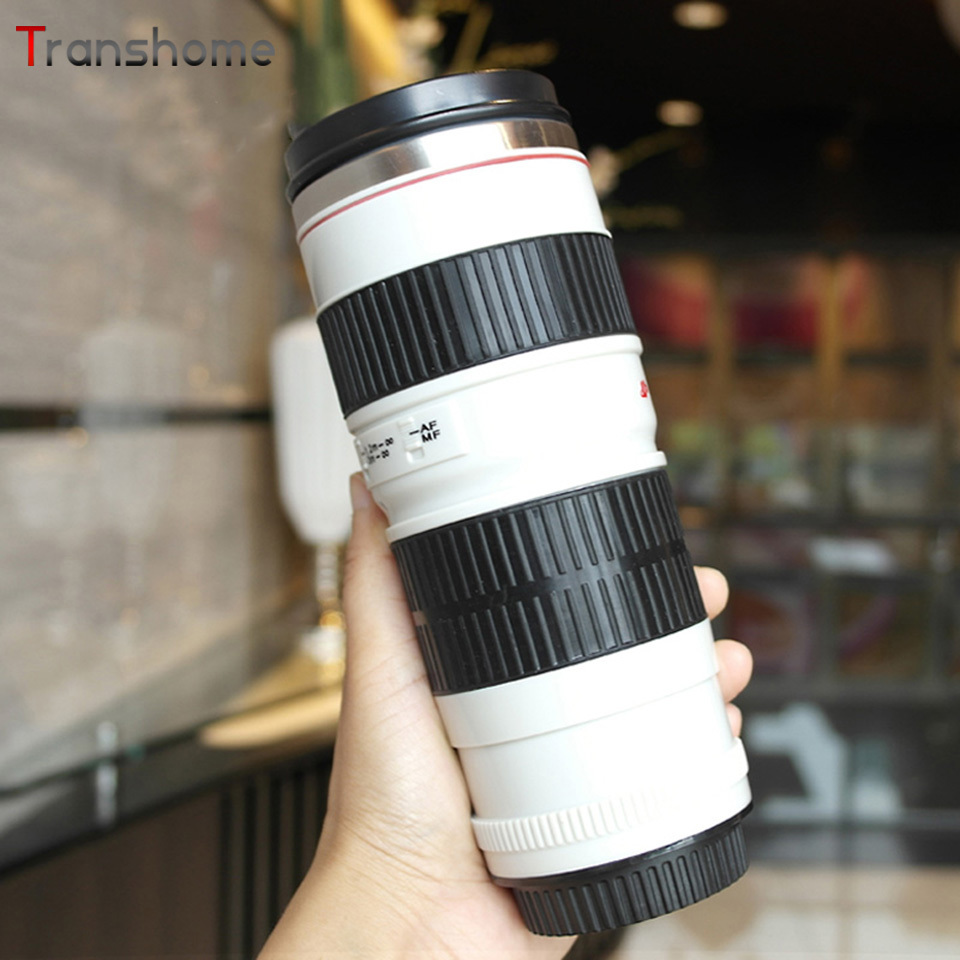 Transhome Camera Lens Mug 440ml New Fashion Creative Stainless Steel Tumbler Canon 70200 Lens Thermo Mugs For Coffee Cups C182022492
