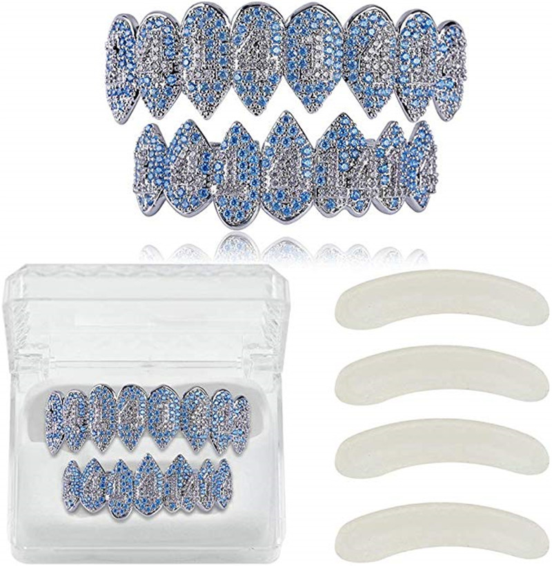 Hip Hop Iced Out CZ Lab Diamond Aquamarine Zircon Trippie Redd 14 Vampire Grillz Top and Bottom for Men Body Jewelry
Hip Hop Iced Out CZ Lab Diamond Aquamarine Zircon Trippie Redd 14 Vampire Grillz Top and Bottom for Men Body Jewelry