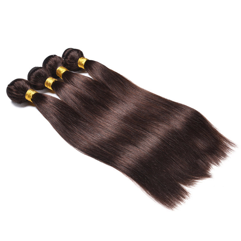 Peruvian Human Hair 2# Color Straight 3 Bundles With 4X4 Lace Closure With Baby Hair Extensions Body Wave Products 4 PCS