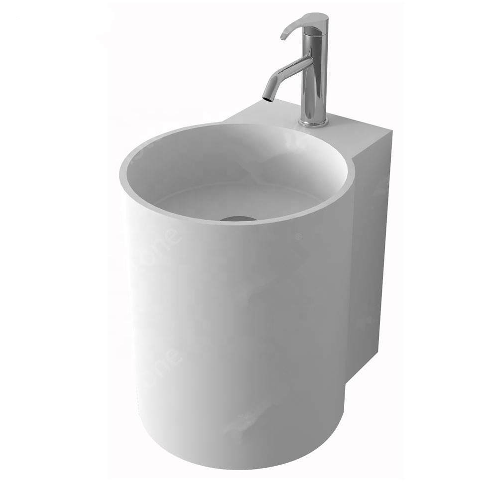 380X470X1500mm Round Bathroom Freestanding Sink Fashionable Cloakroom Corian Vanity Wash Basin Solid Surface Resin Pedestal Lavabo RS38479