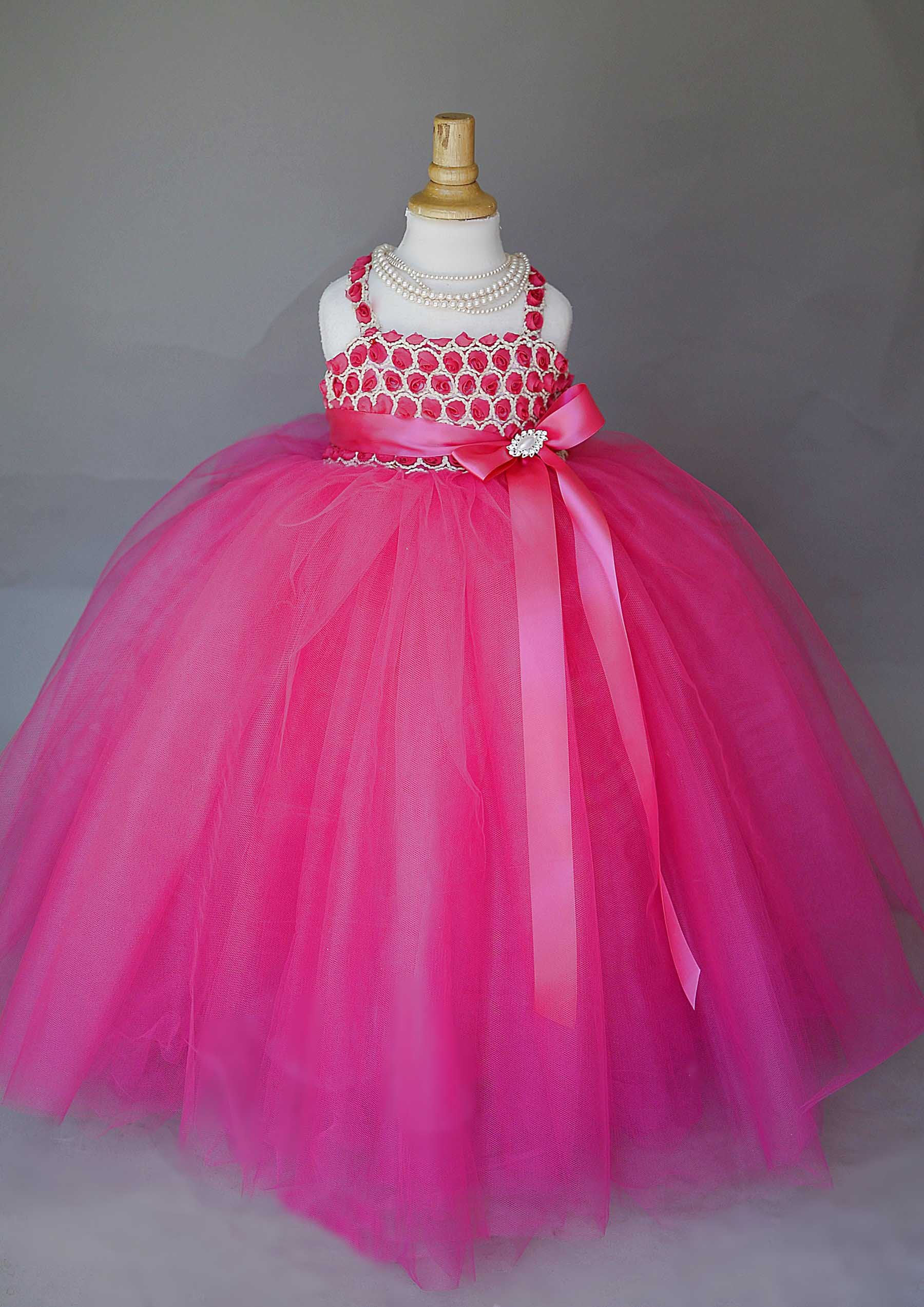 ball gown flower girls dresses beading spaghetti hand made flower dress puffy kids birthday party wear