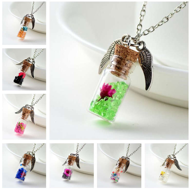 Original handmade DIY female alloy wings wishing bottle pendant jewelry wholesale DJN284 mix order Pendant Necklaces jewelry