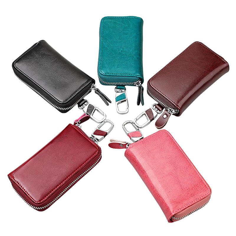 Unisex Split Cowhide Leather Key Wallet Card Holder Business Organizer Housekeeper Case Keychain Purses Pocket Car Keys Bag