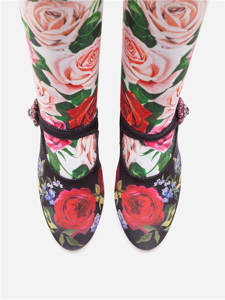 Hot Sale- 2019 Ladies leather diamond Pearl Chunky high heel Round toes Buckle Strap SANDALS SHOES half boots booties Print flowers 02