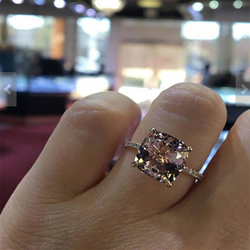 Choucong Big Cushion Shape Luxury Jewelry 925 Sterling Silver&Rose Gold Fill Champagne Topaz CZ Diamond Women Wedding Crown Band Ring Gift