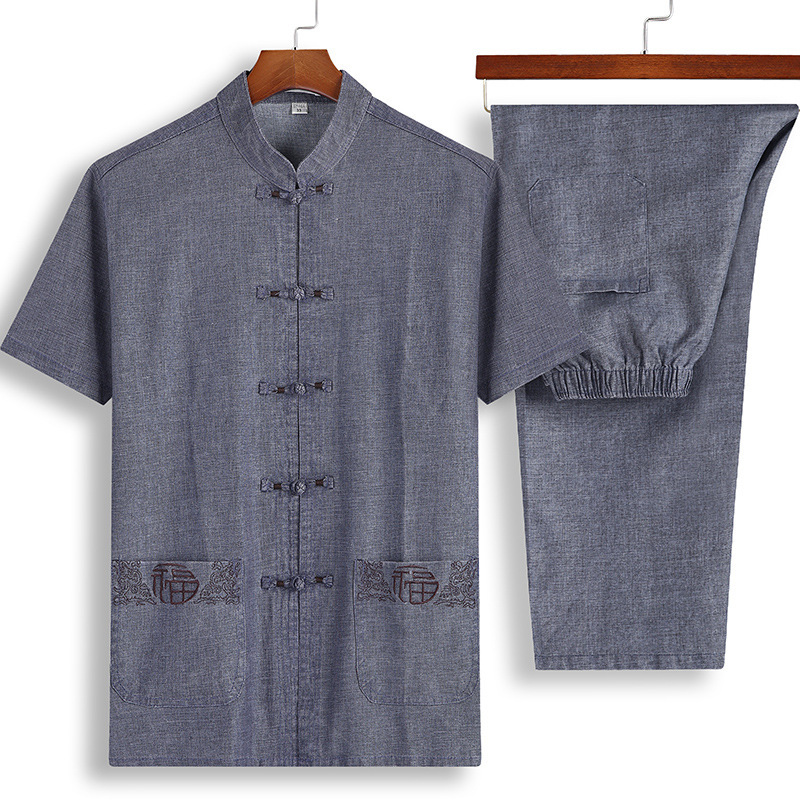2 Piece Set 2020 New Linen Men's Tang Suit Men's Summer Middle-aged and Elderly Hanfu Short-sleeved Cotton Linen Clothing, 8709 dark gray
2 Piece Set 2020 New Linen Men's Tang Suit Men's Summer Middle-aged and Elderly Hanfu Short-sleeved Cotton Linen Clothing, 8709 dark gray