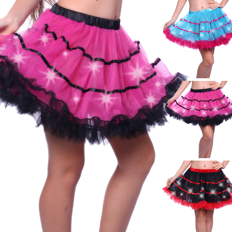 Party Led Light Tutu Skirt Women Halloween Christmas Festival Club Stage Dance Show Mesh Mini Pleated Tulle Petticoat
